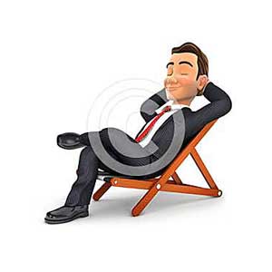 3d businessman relaxing in a deck chair