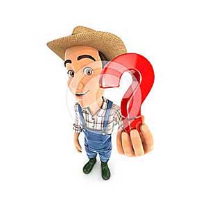 3d farmer holding a question mark icon