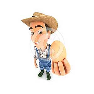 3d farmer holding an egg