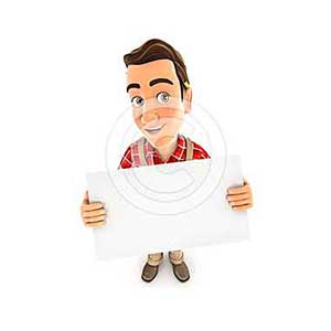 3d handyman holding a billboard