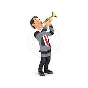 3d businessman playing trumpet