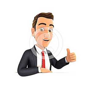 3d businessman with his elbow on the wall and thumb up
