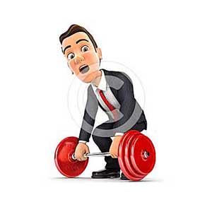 3d businessman trying to lift heavy weight