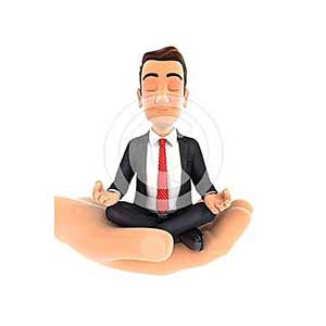 3d hand holding businessman doing yoga