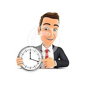 3d businessman pointing on a wall clock