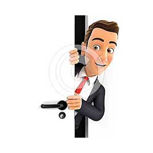 3d businessman peeking behind a door