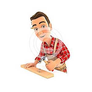 3d handyman nailing wooden plank with hammer