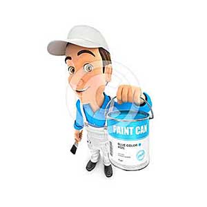 3d painter holding paint can