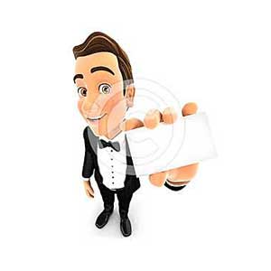 3d waiter holding company card