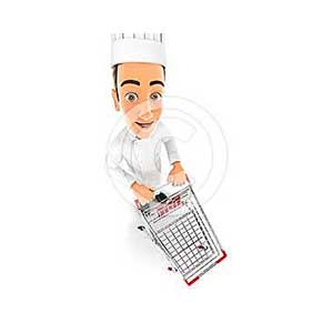 3d head chef empty supermarket trolley