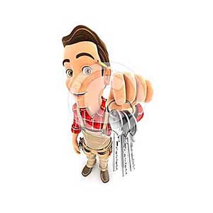 3d handyman holding a bunch of keys