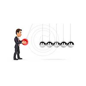 3d businessman playing with newton cradle