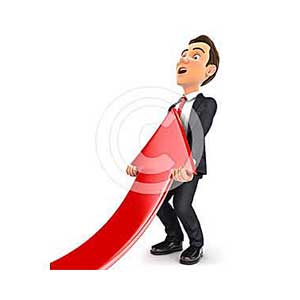 3d businessman lifting up red arrow