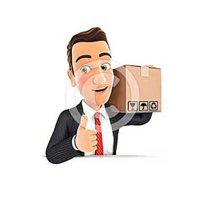 3d businessman carrying package with thumb up