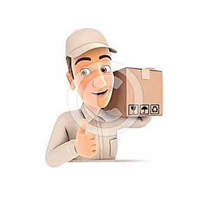 3d delivery man carrying package with thumb up