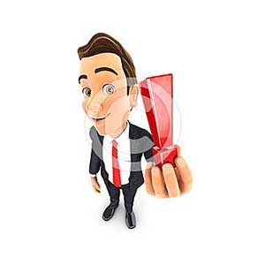 3d businessman holding exclamation mark