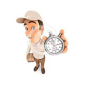 3d delivery man holding stopwatch