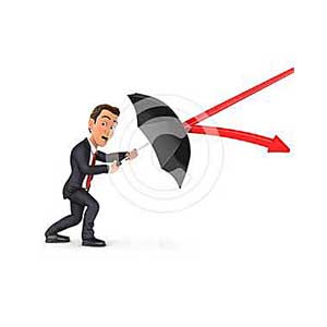 3d businessman stopping arrow with umbrella