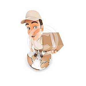 3d delivery man standing on earth