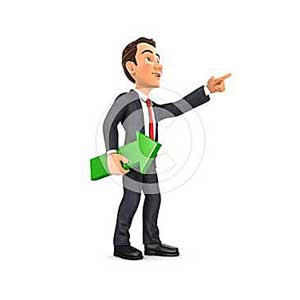 3d businessman holding green arrow and pointing direction