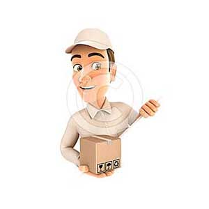 3d delivery man behind diagonal wall
